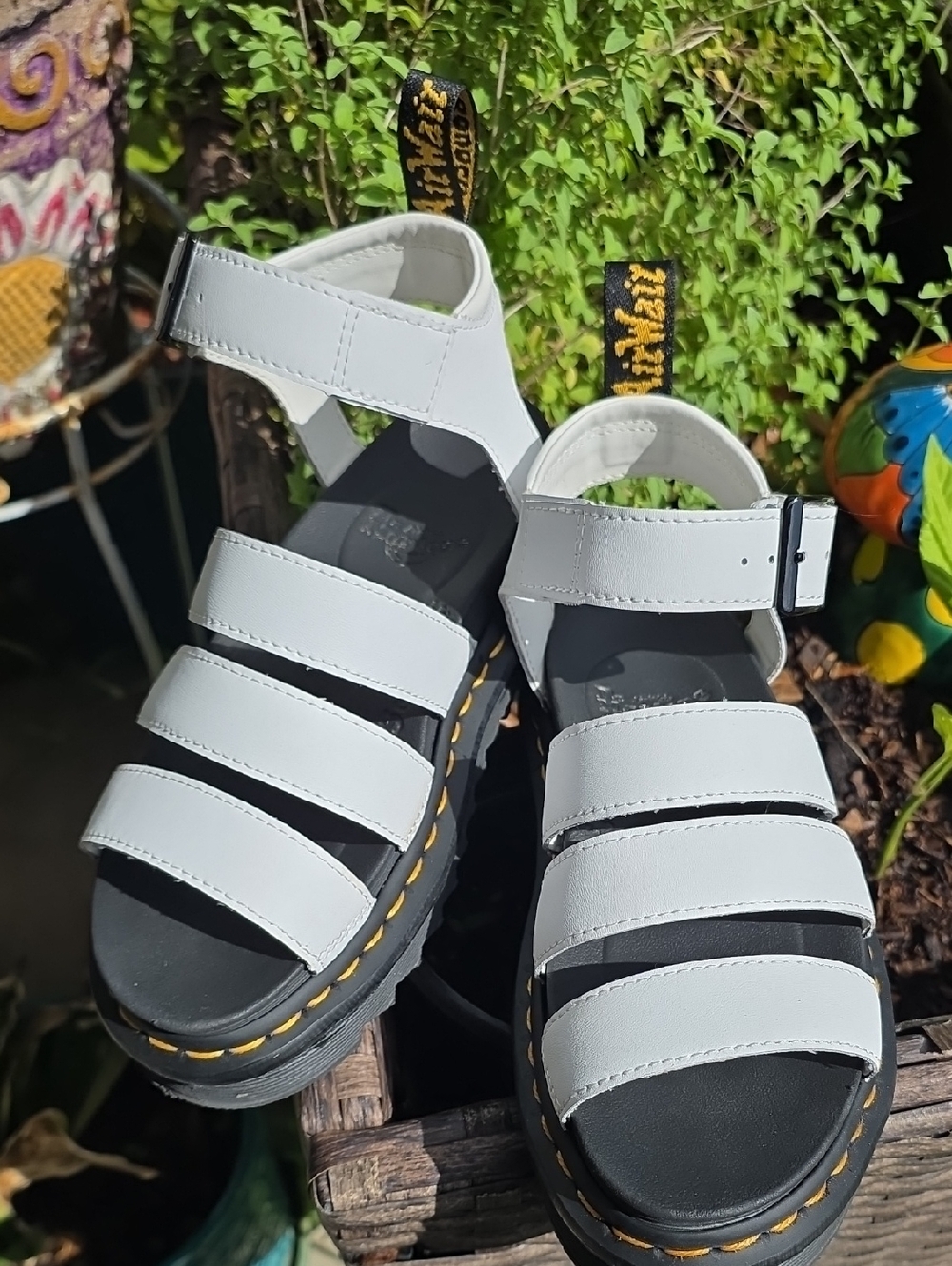 Dr. Martens White Leather Multi-Strap Platform Sandals